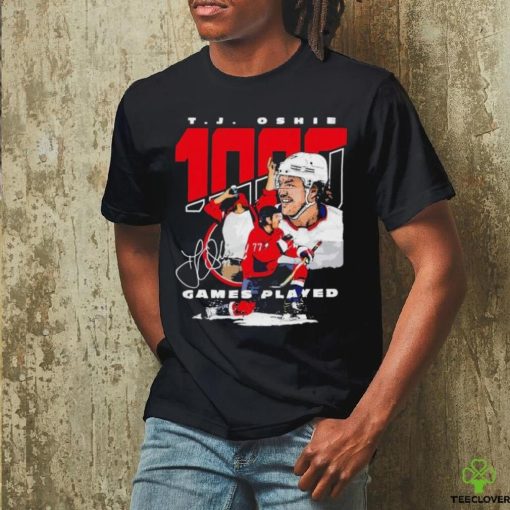 T J Oshie Washington 1000 Games Hockey signature shirt