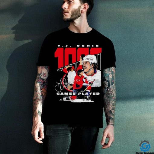 T J Oshie Washington 1000 Games Hockey signature shirt