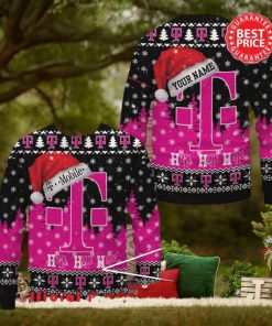 T Mobile Logo Santa Hat Pine Tree Snowflake Custom Name Ugly Christmas Sweater
