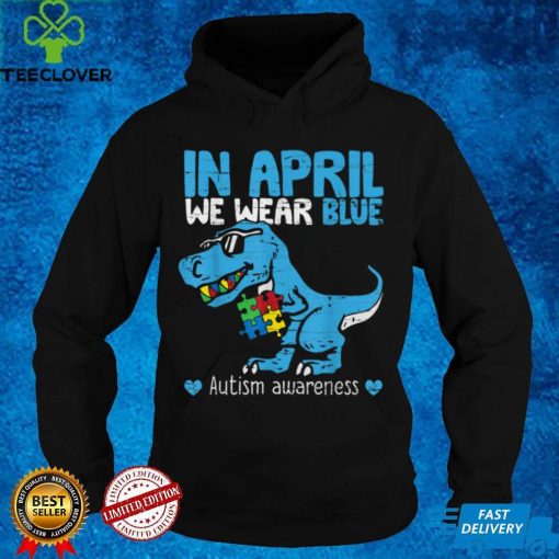 T Rex Dino In April We Wear Blue Autism Awareness Boys Kids T Shirt