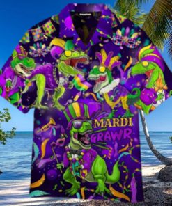 T Rex Dinosaur Mardi Gras Fat Tuesday Carnival Hawaiian Shirt