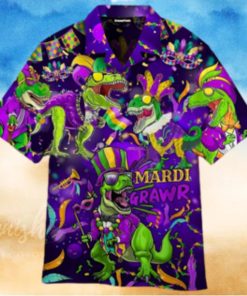 T Rex Dinosaur Mardi Gras Fat Tuesday Carnival Hawaiian Shirt