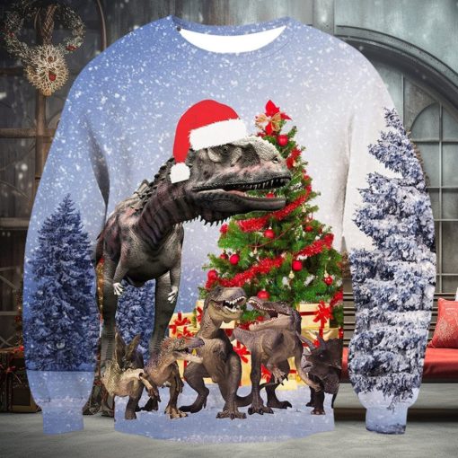 T Rex Snow Ugly Christmas Sweater, Christmas Gift Apparel, Merry Ugly Christmas Sweater