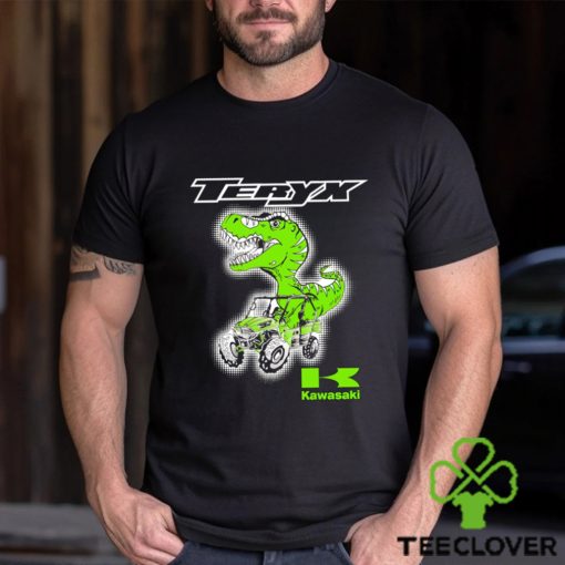 T Rex riding Jeep Teryx Kawasaki logo shirt