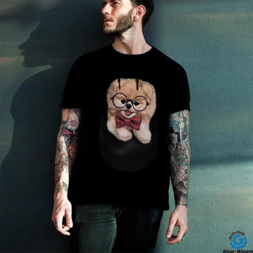 T Shirt Cream Pomeranian Nerd Glass Bow Tie Pocket Dog