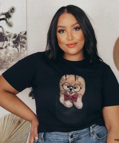 T Shirt Cream Pomeranian Nerd Glass Bow Tie Pocket Dog