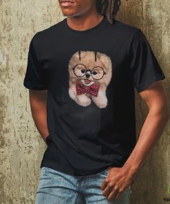 T Shirt Cream Pomeranian Nerd Glass Bow Tie Pocket Dog