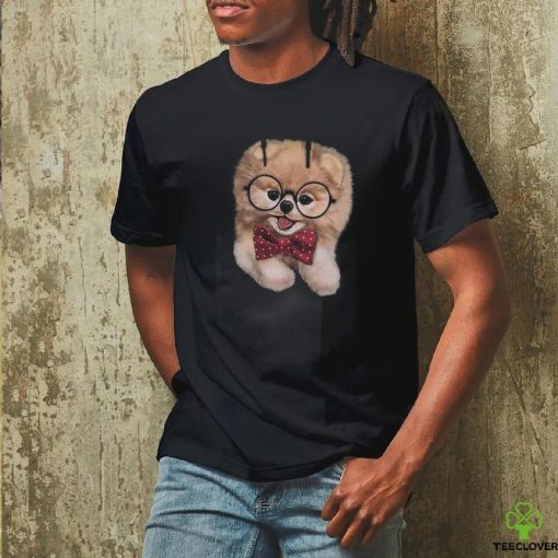 T Shirt Cream Pomeranian Nerd Glass Bow Tie Pocket Dog