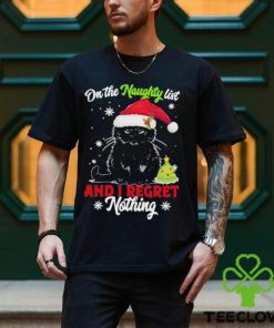 Santa Black Cat On the naughty list and I regret Nothing Christmas 2023 Shirt