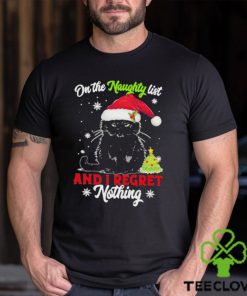 Santa Black Cat On the naughty list and I regret Nothing Christmas 2023 Shirt