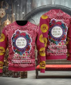 Tacky Retro Xmas Threads Stay Trippy Little Hippie Ugly Christmas Sweater For Men and Women
