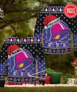 Taco Bell Logo Santa Hat Pine Tree Snowflake Custom Name Ugly Christmas Sweater