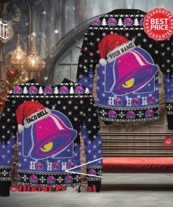 Taco Bell Logo Santa Hat Pine Tree Snowflake Custom Name Ugly Christmas Sweater