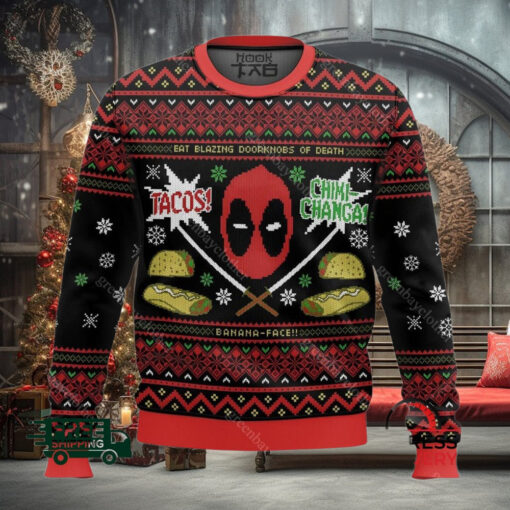 Tacos Chiki Changa Deadpool Ugly Christmas Sweater