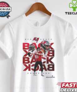 Tampa Bay Buccaneers Back-to-Back-to-Back-to-Back NFC South Champions NFL Season 2024-2025 Unisex T-Shirt with a bold celebratory design, perfect for Bucs fans commemorating the team's dominance.