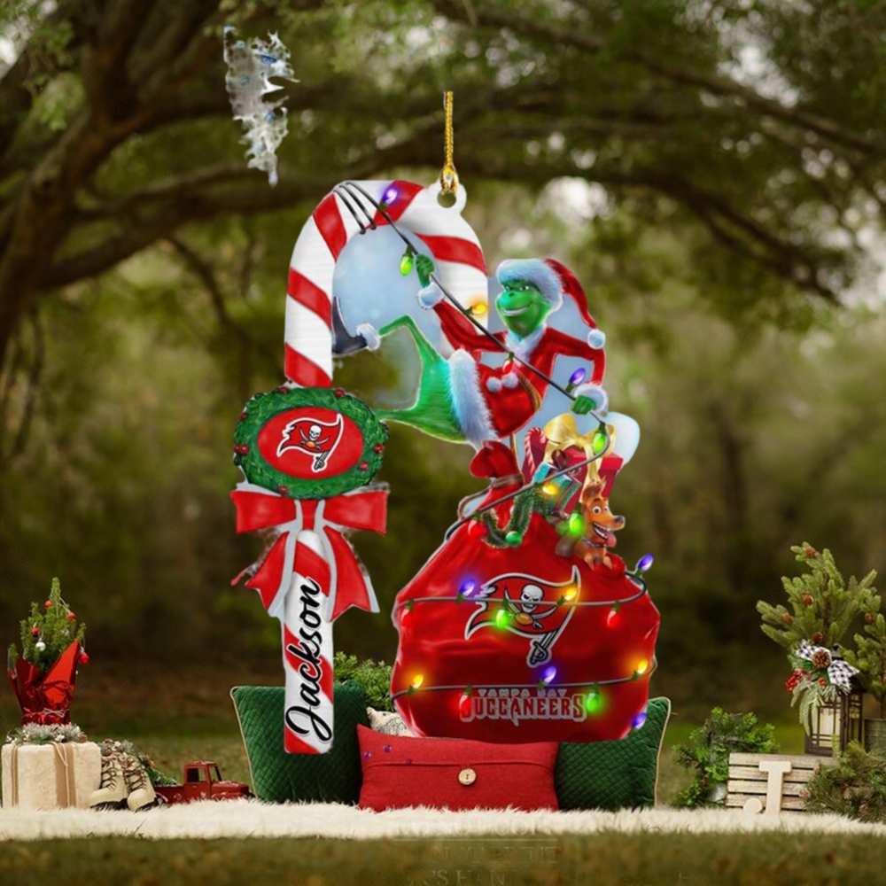 Tampa Bay Buccaneers NFL Custom Name Grinch Candy Cane 2 Sides Christmas Tree Decorations Ornament Tampa Bay Buccaneers NFL Custom Name Grinch Candy Cane 2 Sides Christmas Tree Decorations Ornament