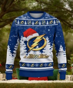 Tampa Bay Lightning Logo Wearing Santa Hat Trending Christmas Gift AOP Ugly Christmas Sweater Men Women Winter Gift