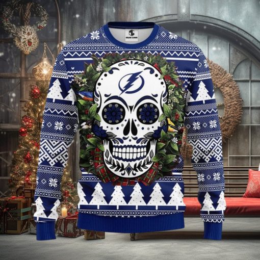 Tampa Bay Lightning Skull Flower Ugly Ugly Christmas Sweater For Sport Fans Christmas Gift