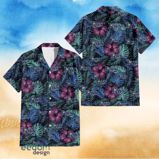 Tampa Bay Rays Dark Magenta Green Leaf Black Background 3D Hawaiian Shirt Gift For Fans