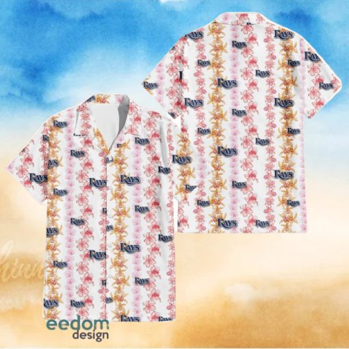 Tampa Bay Rays Pink Hibiscus Yellow Pink Orchid White Background 3D Hawaiian Shirt Gift For Fans