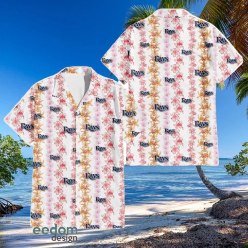 Tampa Bay Rays Pink Hibiscus Yellow Pink Orchid White Background 3D Hawaiian Shirt Gift For Fans