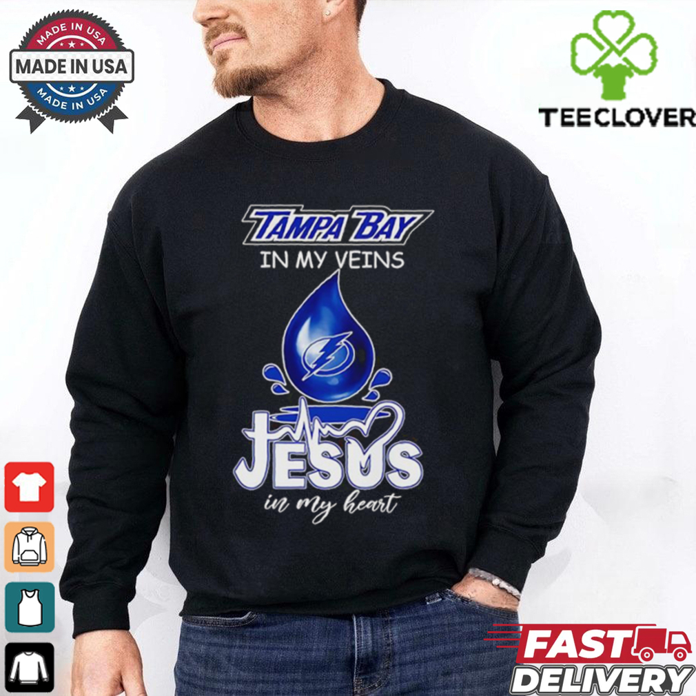 Tampa Bay in my veins Jesus in my heart blood drop shirt Tampa Bay in my veins Jesus in my heart blood drop shirt