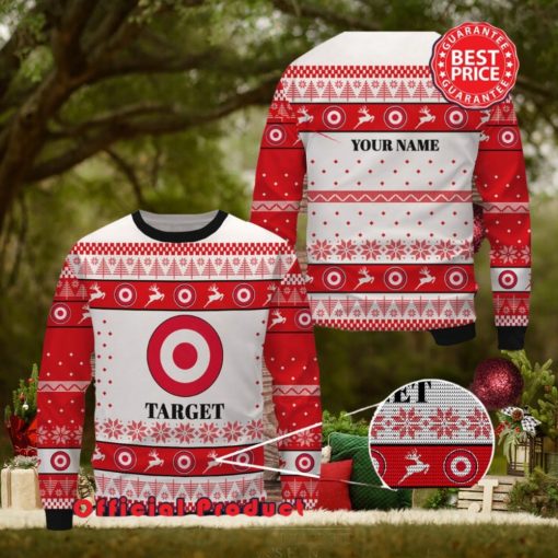 Target Custom Name White Design Logo Reindeer Ugly Christmas Sweater