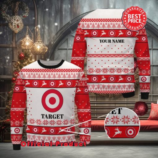 Target Custom Name White Design Logo Reindeer Ugly Christmas Sweater