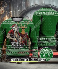 Tattooed Santa And Reindeer Green Ugly Christmas Sweater