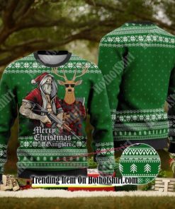 Tattooed Santa And Reindeer Green Ugly Christmas Sweater