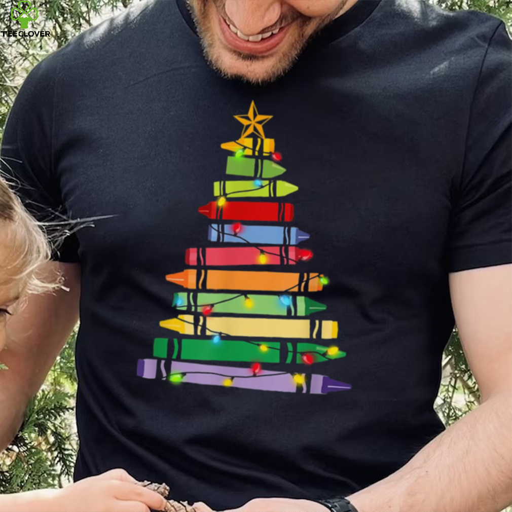 Teacher Christmas Crayon Tree Light Student New Design T Shirt