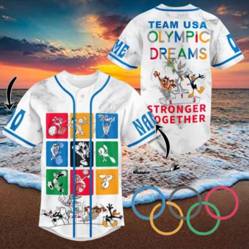 Team USA Looney Tunes Olympic Dreams Stronger Together Custom Baseball Jersey