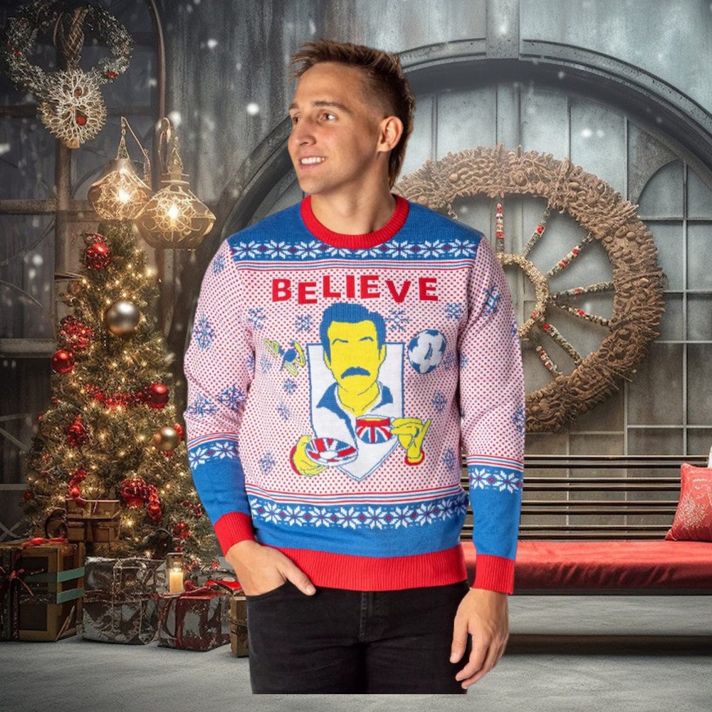 Ted Lasso Men's Believe Fair Isle Ugly Christmas Sweater Ted Lasso Men's Believe Fair Isle Ugly Christmas Sweater