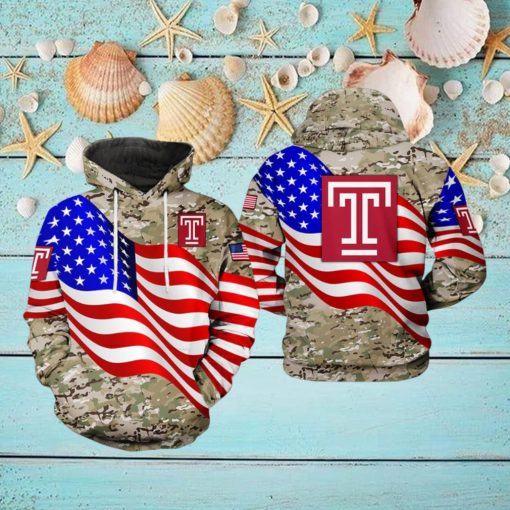 Temple Owls NCAA US Flag Camo Veteran 3D Printed Hoodie