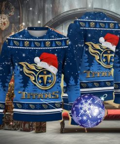 Tennessee Titans Logo Golden Fans Santa Hat Tree Ugly Christmas 3D Sweater