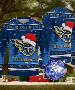 Tennessee Titans Logo Golden Fans Santa Hat Tree Ugly Christmas 3D Sweater