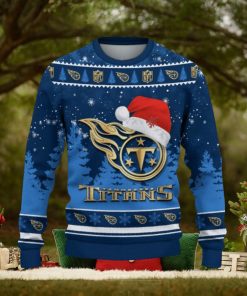Tennessee Titans Logo Wearing Santa Hat Trending Christmas Gift AOP Ugly Christmas Sweater Men Women Winter Gift