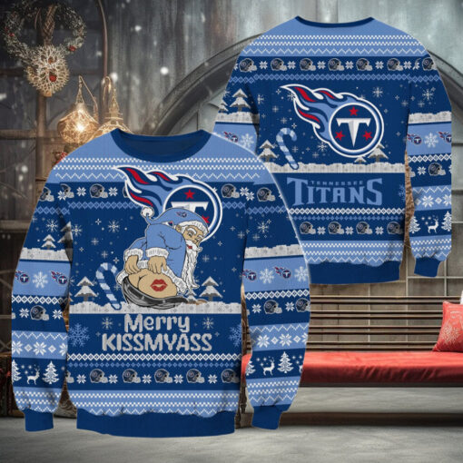 Tennessee Titans NFL 2024 Merrykissmyass Funny Santa Claus Christmas Ugly Sweater