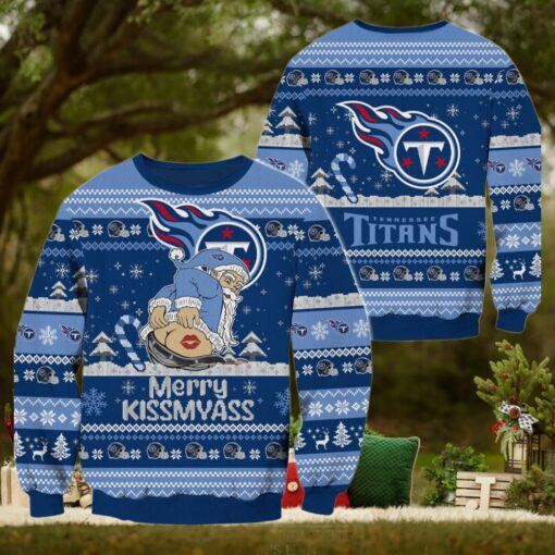 Tennessee Titans NFL 2024 Merrykissmyass Funny Santa Claus Christmas Ugly Sweater