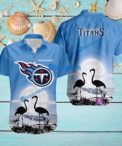 Tennessee Titans NFL Team With Flamingo Moon Pattern Button Down Hawaiian Shirt For Big Fans Custom Name