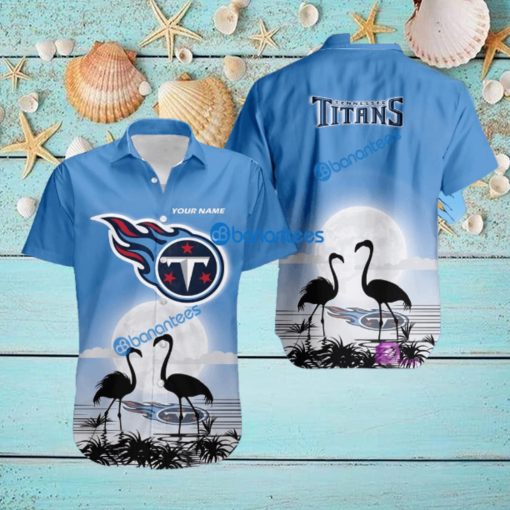 Tennessee Titans NFL Team With Flamingo Moon Pattern Button Down Hawaiian Shirt For Big Fans Custom Name