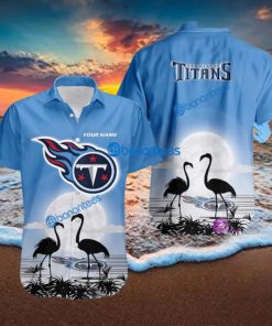 Tennessee Titans NFL Team With Flamingo Moon Pattern Button Down Hawaiian Shirt For Big Fans Custom Name