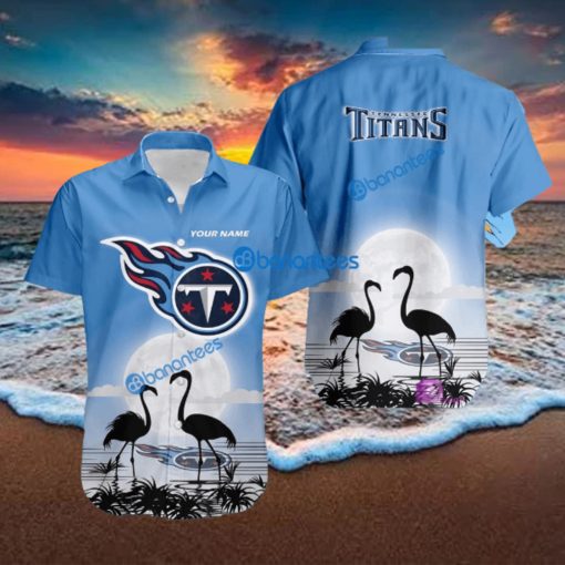 Tennessee Titans NFL Team With Flamingo Moon Pattern Button Down Hawaiian Shirt For Big Fans Custom Name