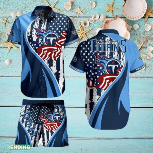 Tennessee Titans NFL Vintage US Flag Graphic Trends Hawaiian Shirt And Short For Men Women Gift Summer Beach Team Holiday