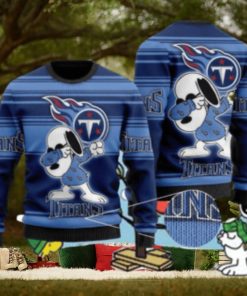 Tennessee Titans Snoopy Funny Knitted Christmas Sweater AOP Snowplow