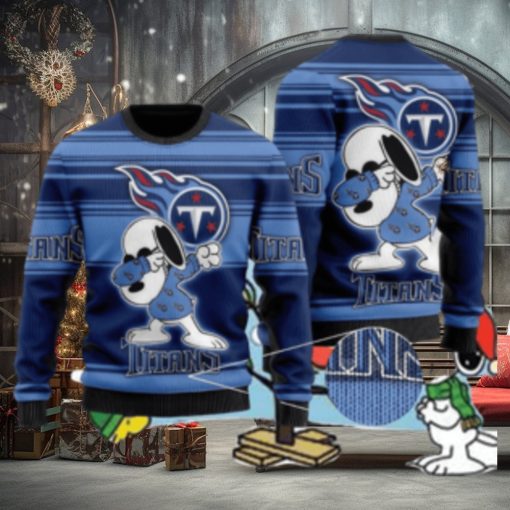 Tennessee Titans Snoopy Funny Knitted Christmas Sweater AOP Snowplow