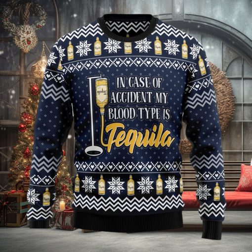 Tequila My Blood Type Ugly Christmas Sweater Thankgiving Gift Men Women