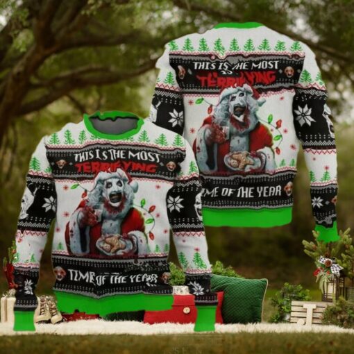 Terrifier Santa Hat Ugly Christmas Sweater, Scary Clown Xmas Sweater