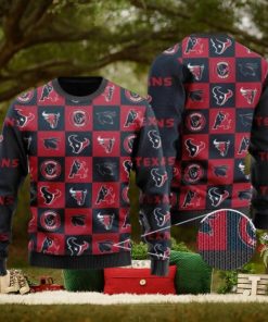 Texans Logo Checkered Flannel Design Knitted Ugly Christmas Sweater