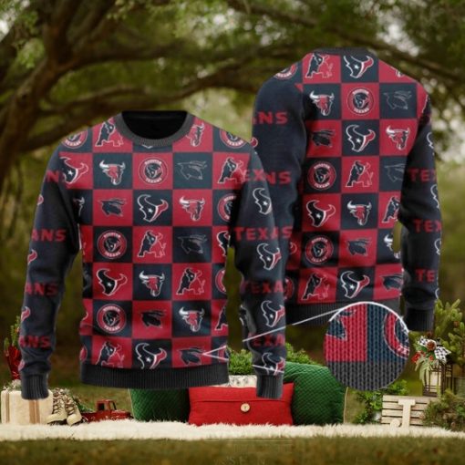 Texans Logo Checkered Flannel Design Knitted Ugly Christmas Sweater